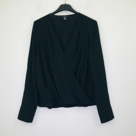 Halogen Tops - Halogen Women's Medium Blouse Black Surplice Long Sleeve V Neck High Low CU4
